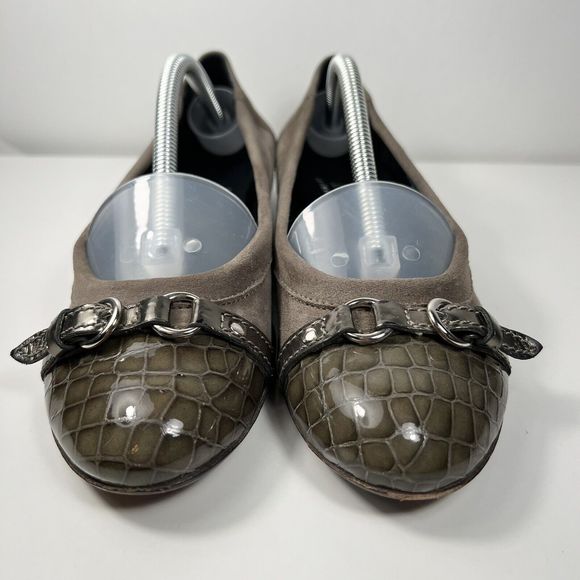 AGL Suede Animal Print Ballet Flats Cap Toe Women's 36.5 EU 6 US Made in Italy - Picture 4 of 10